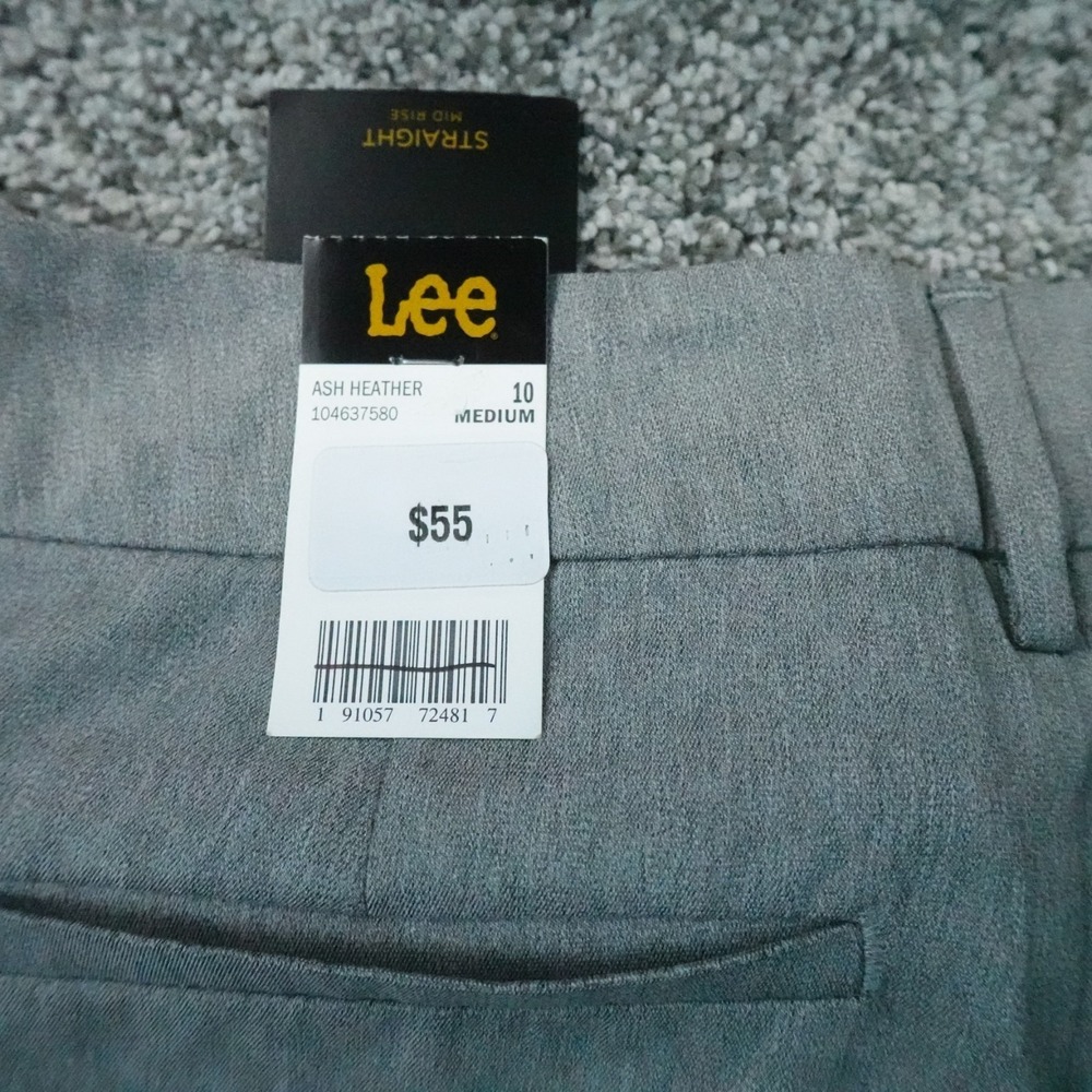 NEW Lee Pants Womens 10 Gray Straight Mid Rise Chino Trouser Casual Flat Front